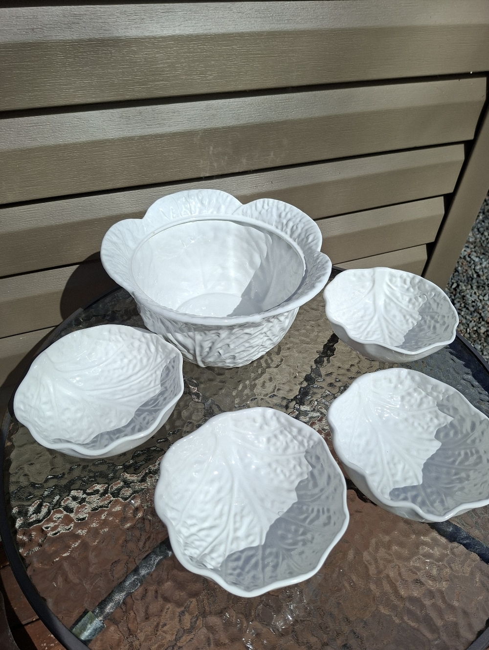 Vintage White Cabbage Leaf 5 Piece Salad Bowl Set Soup Cereal Serving Bowl